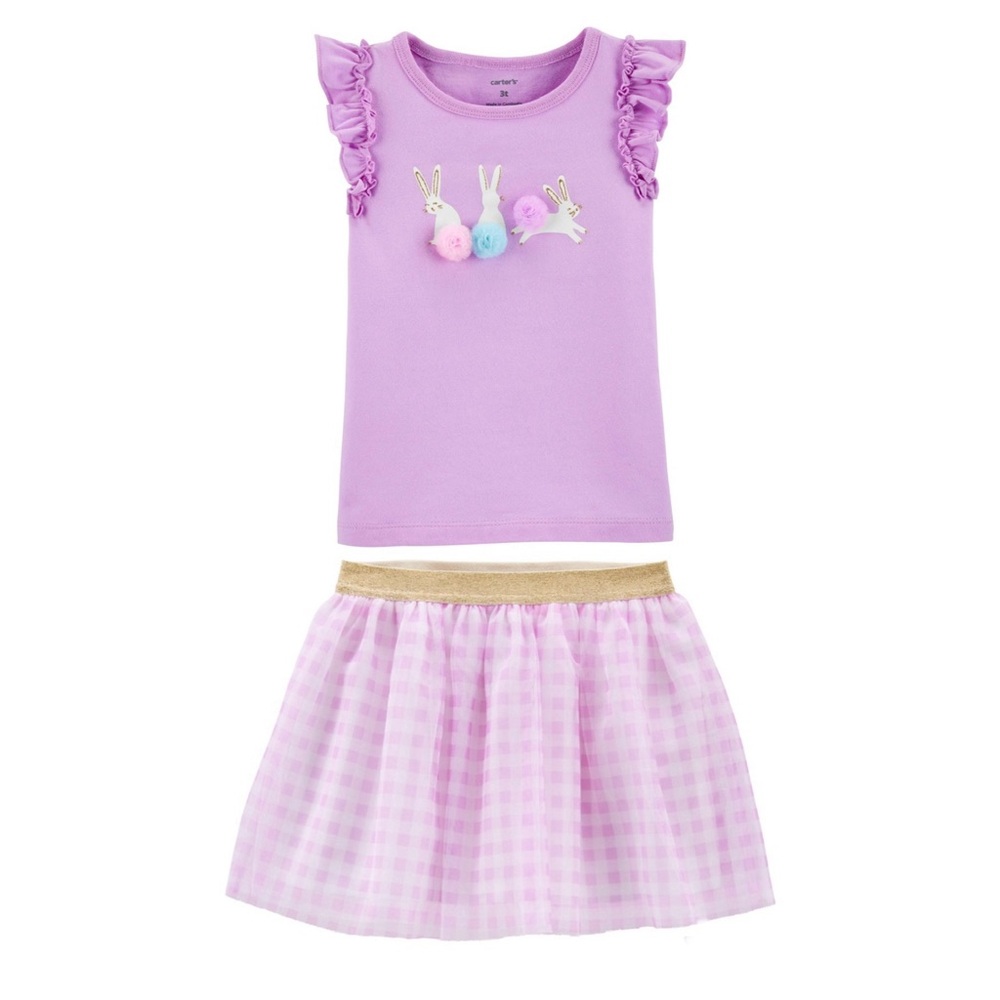 New Carter’s Girls Top & Skirt Set 4T Purple Lavender Bunny Outfit